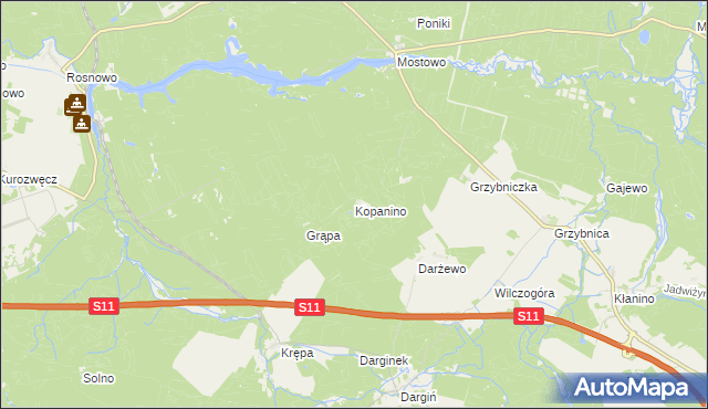 mapa Kopanino gmina Manowo, Kopanino gmina Manowo na mapie Targeo