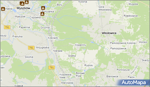 mapa Kopaniny gmina Włodowice, Kopaniny gmina Włodowice na mapie Targeo