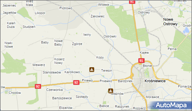 mapa Kopy gmina Krośniewice, Kopy gmina Krośniewice na mapie Targeo