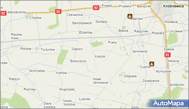 mapa Kopyta gmina Krośniewice, Kopyta gmina Krośniewice na mapie Targeo