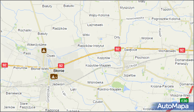 mapa Kopytów gmina Błonie, Kopytów gmina Błonie na mapie Targeo