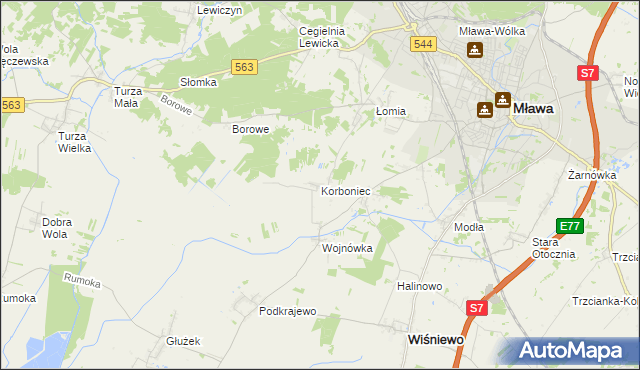 mapa Korboniec, Korboniec na mapie Targeo