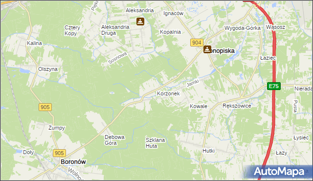 mapa Korzonek gmina Konopiska, Korzonek gmina Konopiska na mapie Targeo