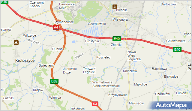 mapa Kościelec gmina Krotoszyce, Kościelec gmina Krotoszyce na mapie Targeo