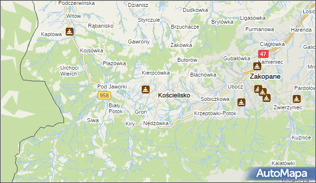 mapa Kościelisko, Kościelisko na mapie Targeo