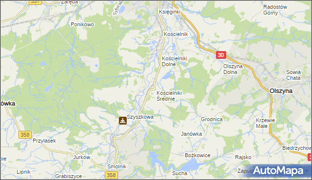 mapa Kościelniki Średnie, Kościelniki Średnie na mapie Targeo