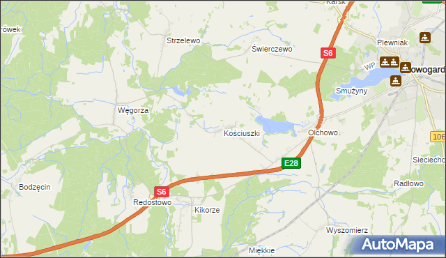 mapa Kościuszki gmina Osina, Kościuszki gmina Osina na mapie Targeo