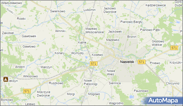 mapa Kosewo gmina Nasielsk, Kosewo gmina Nasielsk na mapie Targeo