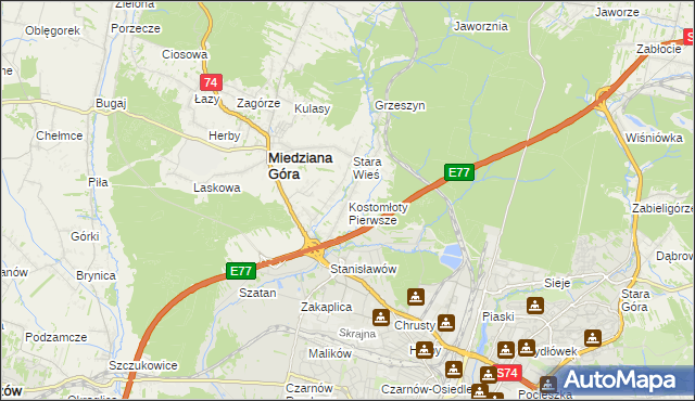 mapa Kostomłoty Pierwsze, Kostomłoty Pierwsze na mapie Targeo