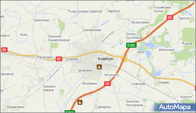 mapa Kostrzyn powiat poznański, Kostrzyn powiat poznański na mapie Targeo