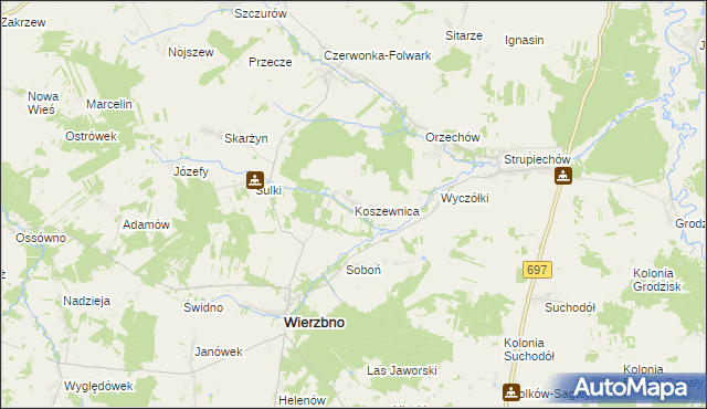 mapa Koszewnica gmina Wierzbno, Koszewnica gmina Wierzbno na mapie Targeo