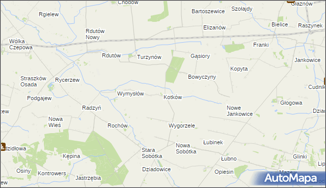 mapa Kotków gmina Grabów, Kotków gmina Grabów na mapie Targeo