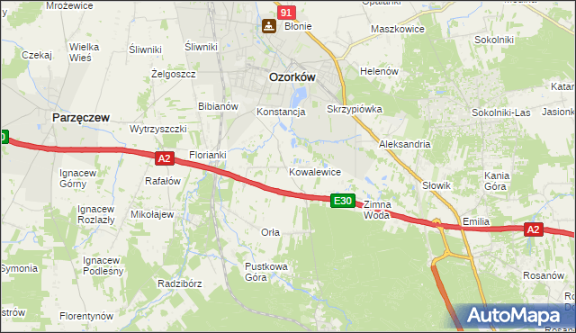 mapa Kowalewice gmina Parzęczew, Kowalewice gmina Parzęczew na mapie Targeo