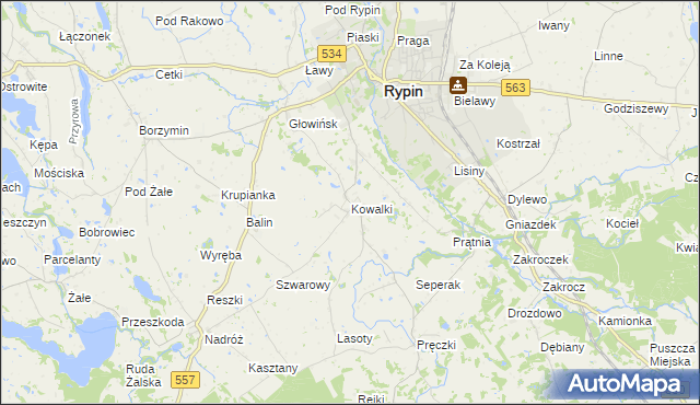 mapa Kowalki gmina Rypin, Kowalki gmina Rypin na mapie Targeo