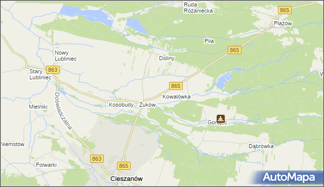 mapa Kowalówka gmina Cieszanów, Kowalówka gmina Cieszanów na mapie Targeo