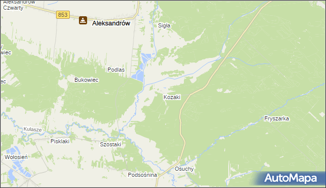 mapa Kozaki gmina Łukowa, Kozaki gmina Łukowa na mapie Targeo