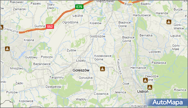 mapa Kozakowice Górne, Kozakowice Górne na mapie Targeo