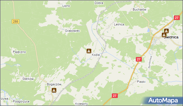 mapa Koźla, Koźla na mapie Targeo