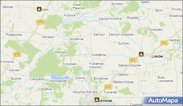 mapa Koźlątków, Koźlątków na mapie Targeo