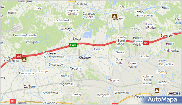 mapa Kozodrza, Kozodrza na mapie Targeo