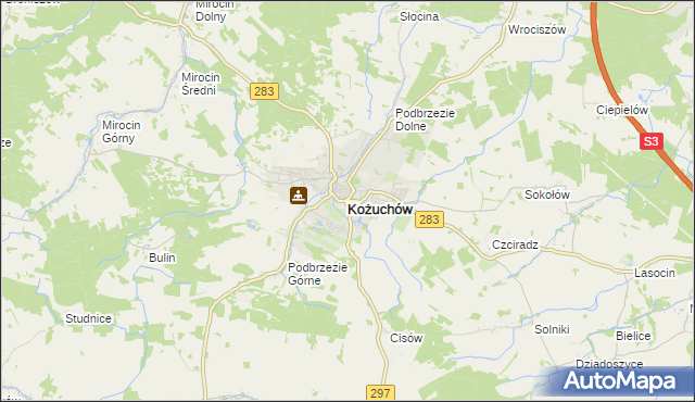 mapa Kożuchów powiat nowosolski, Kożuchów powiat nowosolski na mapie Targeo