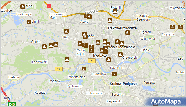 mapa Krakowa, Kraków na mapie Targeo