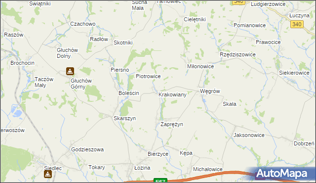 mapa Krakowiany gmina Długołęka, Krakowiany gmina Długołęka na mapie Targeo