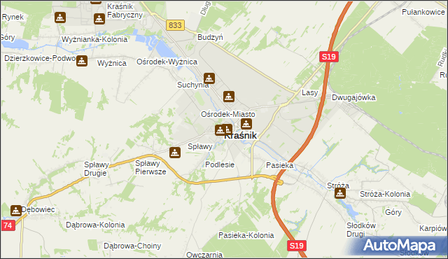 mapa Kraśnik, Kraśnik na mapie Targeo