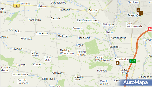 mapa Krępa gmina Gołcza, Krępa gmina Gołcza na mapie Targeo