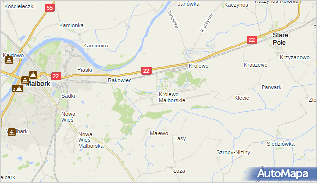 mapa Królewo Malborskie, Królewo Malborskie na mapie Targeo