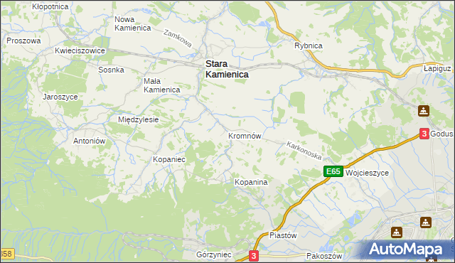 mapa Kromnów gmina Stara Kamienica, Kromnów gmina Stara Kamienica na mapie Targeo