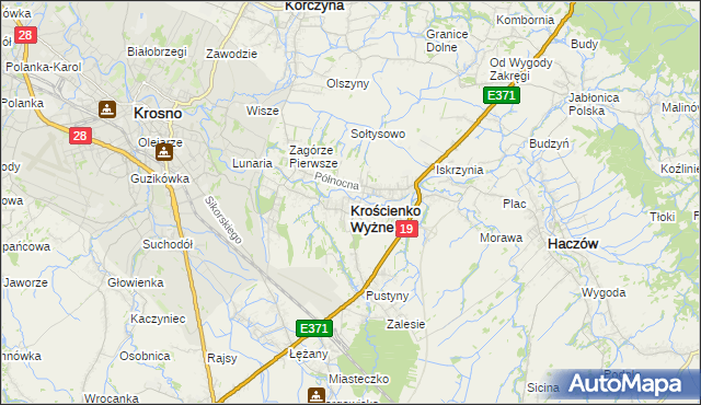 mapa Krościenko Wyżne, Krościenko Wyżne na mapie Targeo