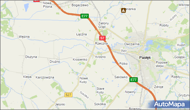 mapa Krosno gmina Pasłęk, Krosno gmina Pasłęk na mapie Targeo