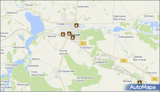 mapa Krotoszyn gmina Barcin, Krotoszyn gmina Barcin na mapie Targeo