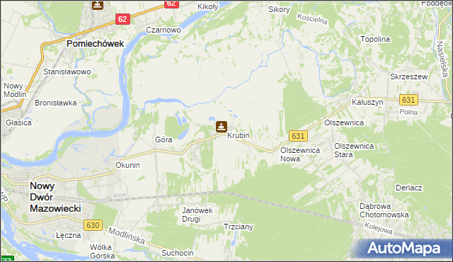 mapa Krubin gmina Wieliszew, Krubin gmina Wieliszew na mapie Targeo