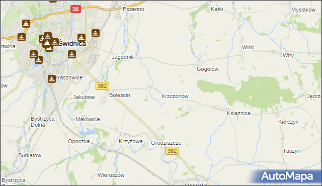 mapa Krzczonów gmina Świdnica, Krzczonów gmina Świdnica na mapie Targeo