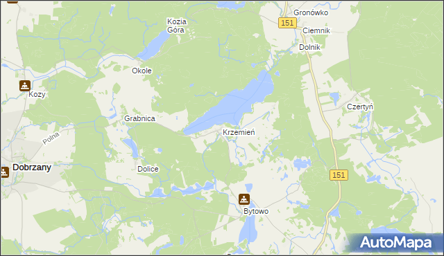 mapa Krzemień gmina Dobrzany, Krzemień gmina Dobrzany na mapie Targeo