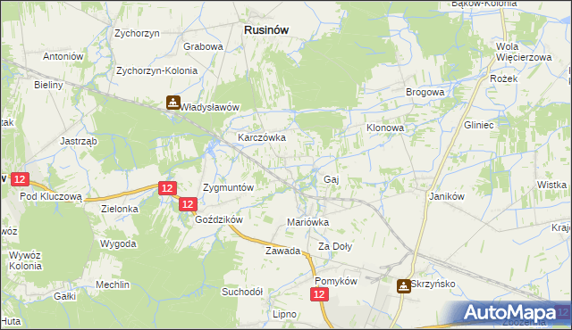 mapa Krzesławice gmina Rusinów, Krzesławice gmina Rusinów na mapie Targeo