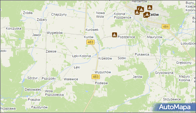 mapa Krześlów, Krześlów na mapie Targeo