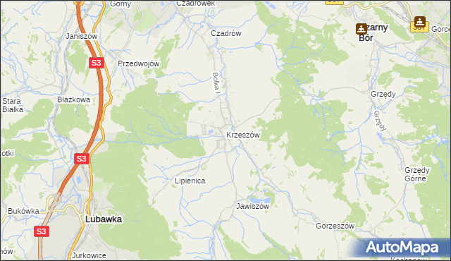 mapa Krzeszów gmina Kamienna Góra, Krzeszów gmina Kamienna Góra na mapie Targeo