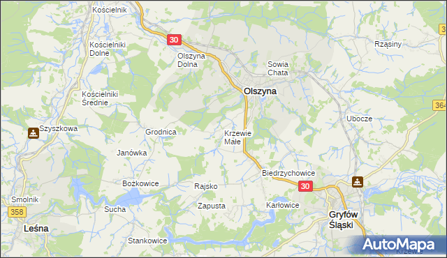 mapa Krzewie Małe, Krzewie Małe na mapie Targeo