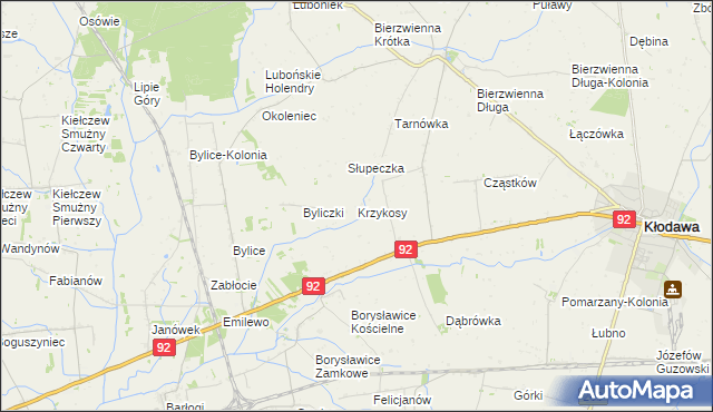 mapa Krzykosy gmina Kłodawa, Krzykosy gmina Kłodawa na mapie Targeo