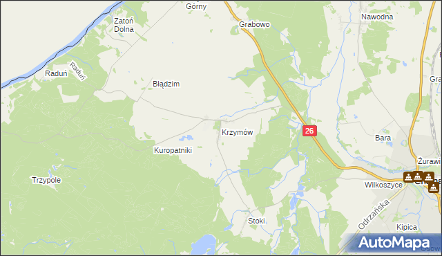 mapa Krzymów gmina Chojna, Krzymów gmina Chojna na mapie Targeo