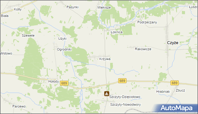 mapa Krzywa gmina Bielsk Podlaski, Krzywa gmina Bielsk Podlaski na mapie Targeo