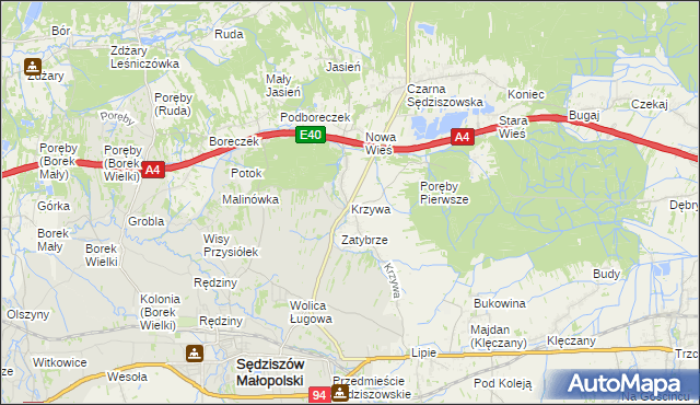 mapa Krzywa gmina Sędziszów Małopolski, Krzywa gmina Sędziszów Małopolski na mapie Targeo