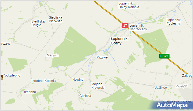 mapa Krzywe gmina Łopiennik Górny, Krzywe gmina Łopiennik Górny na mapie Targeo