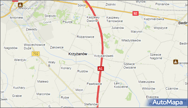 mapa Krzyżanówek, Krzyżanówek na mapie Targeo