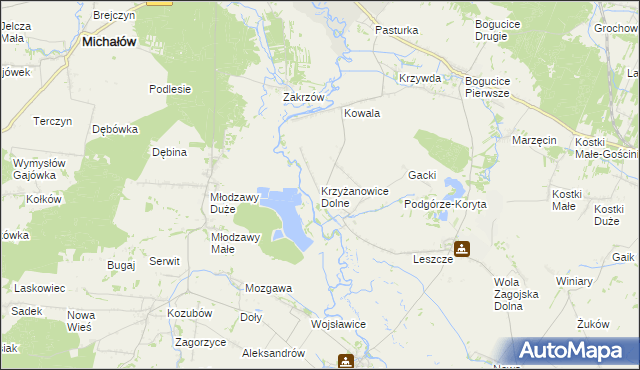 mapa Krzyżanowice Dolne, Krzyżanowice Dolne na mapie Targeo