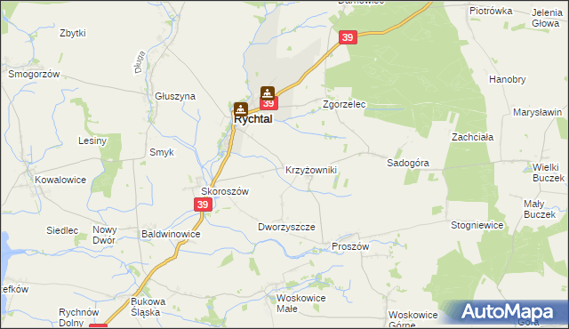 mapa Krzyżowniki gmina Rychtal, Krzyżowniki gmina Rychtal na mapie Targeo