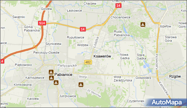 mapa Ksawerów powiat pabianicki, Ksawerów powiat pabianicki na mapie Targeo